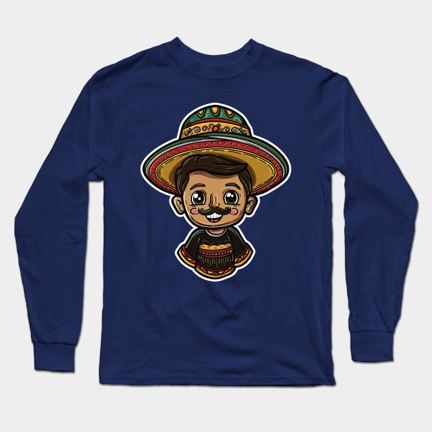 Cinco de mayo mexican cartoon boy wear mexican hat Long Sleeve T-Shirt by emhaz